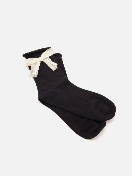 PAZZION, Zoelle Lace Bow Socks, Black