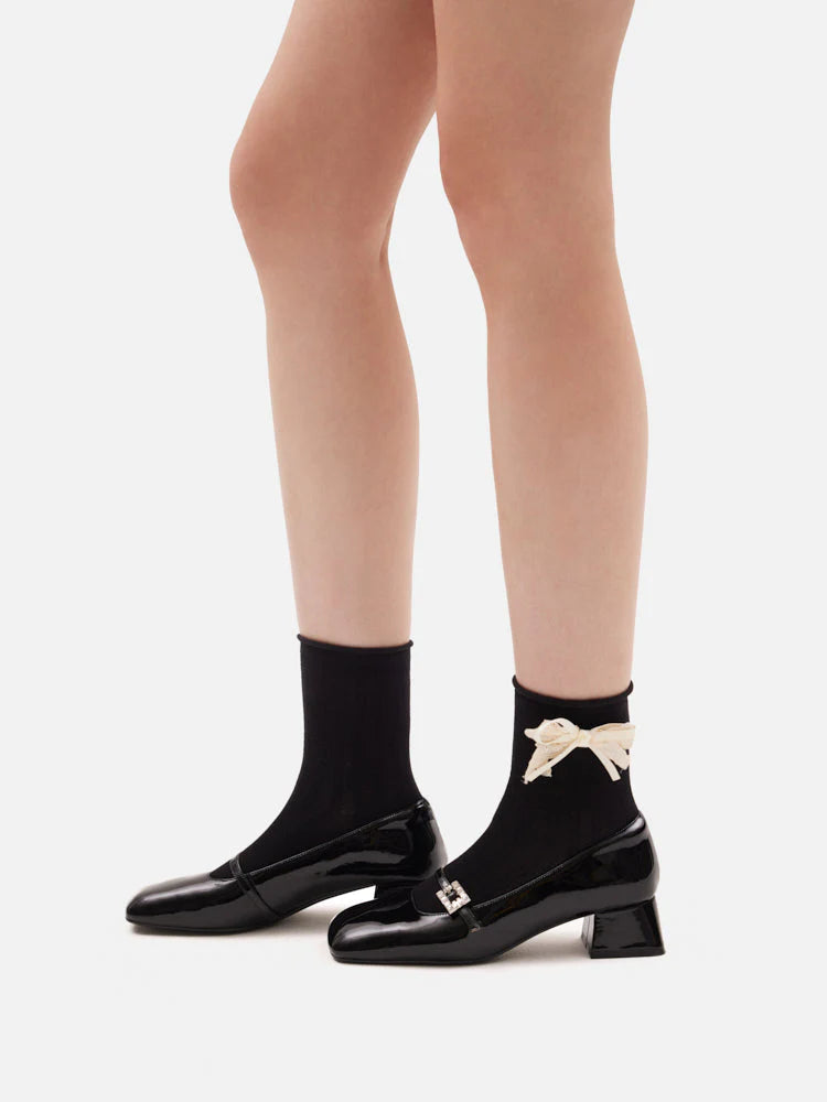 PAZZION, Zoelle Lace Bow Socks, Black