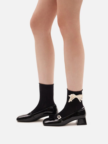 PAZZION, Zoelle Lace Bow Socks, Black