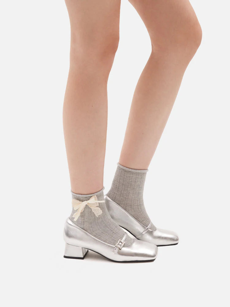PAZZION, Zoelle Lace Bow Socks, Grey