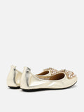 PAZZION, Zoelle Pearls and Crystal Encrusted Bow Flats, Gold