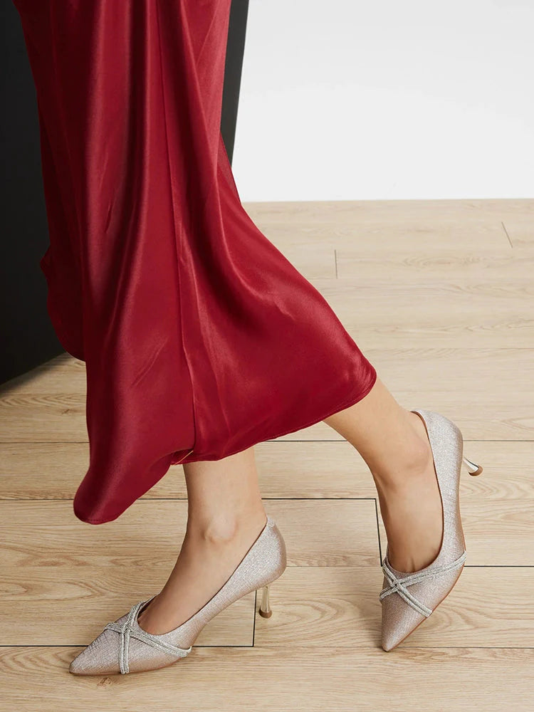 PAZZION, Zoravelle Crystal Embellished Glitter Heels, Champagne