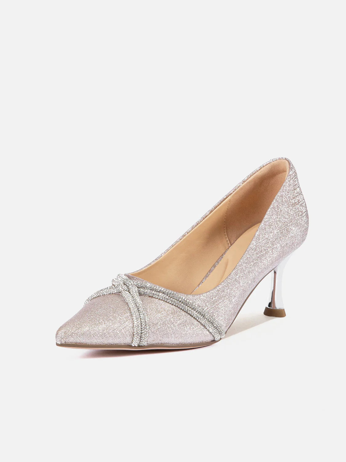 PAZZION, Zoravelle Crystal Embellished Glitter Heels, Champagne