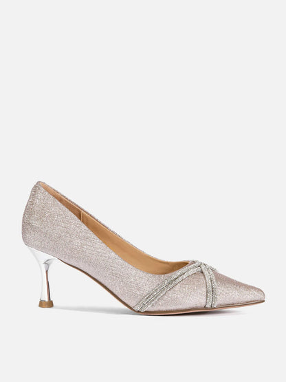 PAZZION, Zoravelle Crystal Embellished Glitter Heels, Champagne