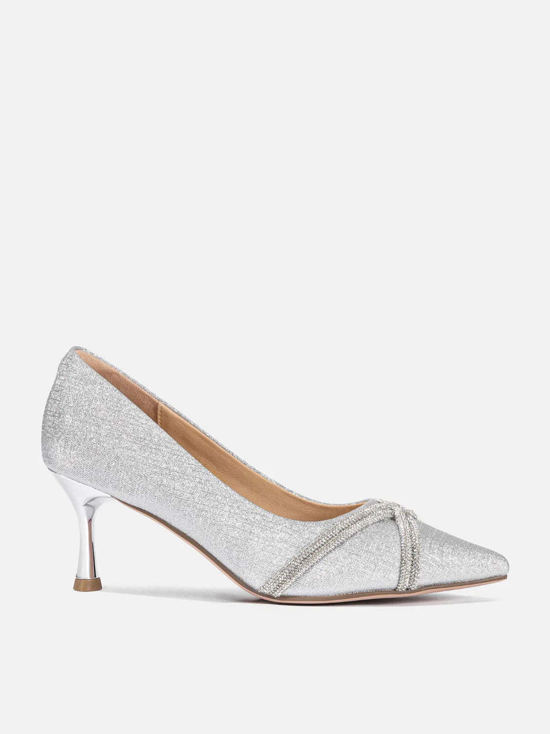 PAZZION, Zoravelle Crystal Embellished Glitter Heels, Silver