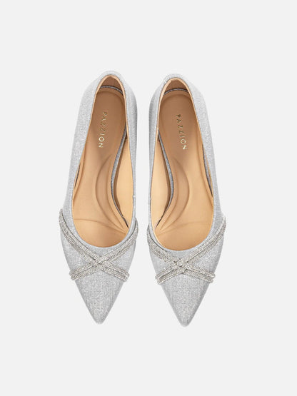 PAZZION, Zoravelle Crystal Embellished Glitter Heels, Silver