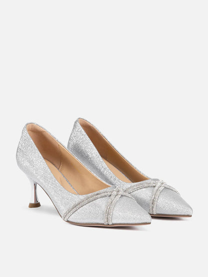 PAZZION, Zoravelle Crystal Embellished Glitter Heels, Silver