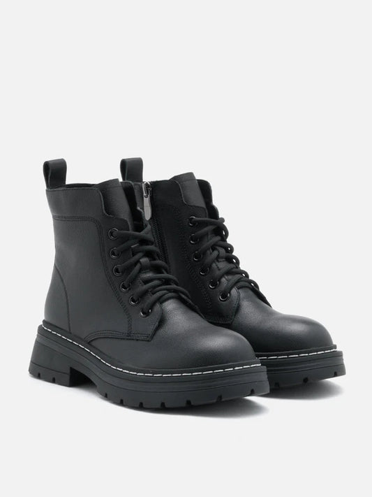PAZZION, Zuri Leather Ankle Boots, Black