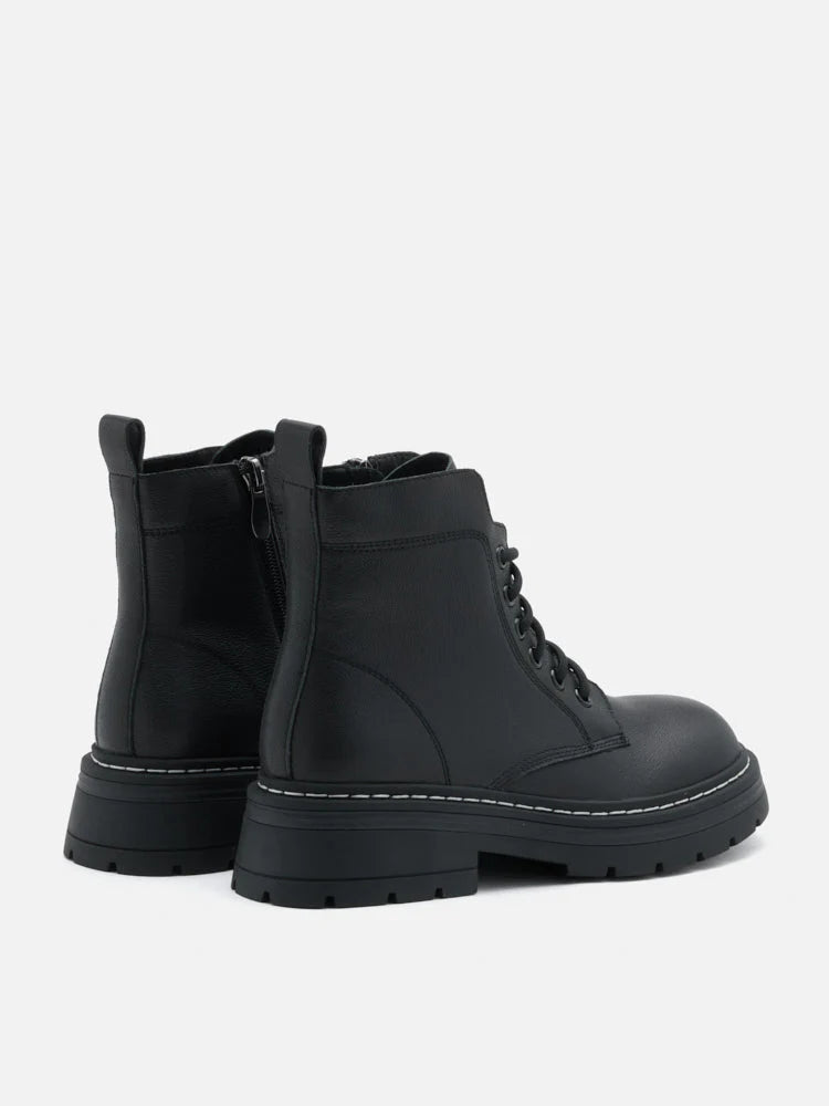 PAZZION, Zuri Leather Ankle Boots, Black