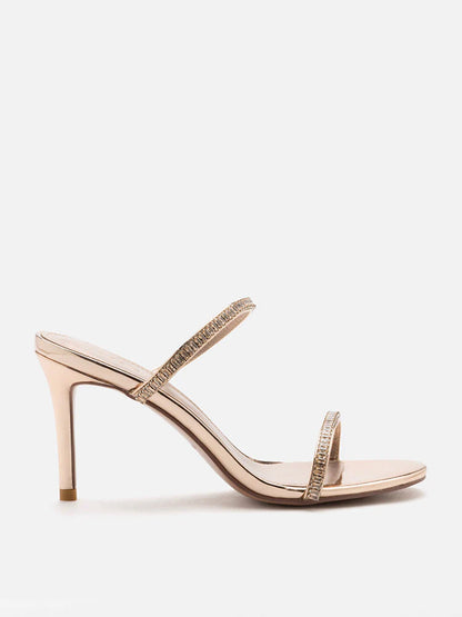 PAZZION, Annabeth Metallic Crystal Embellished Heel Sandals, Champagne