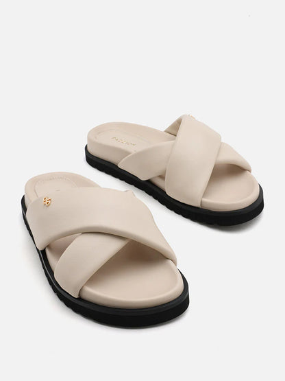 PAZZION, Della Slip On Slide Sandals, Beige