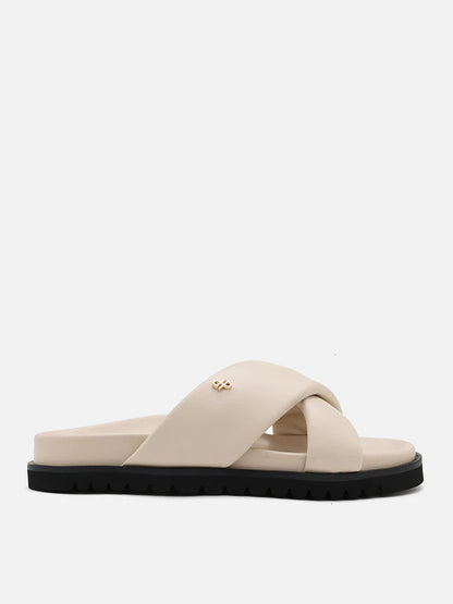 PAZZION, Della Slip On Slide Sandals, Beige