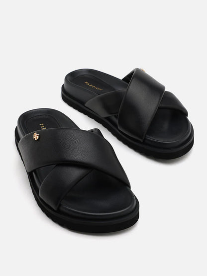 PAZZION, Della Slip On Slide Sandals, Black