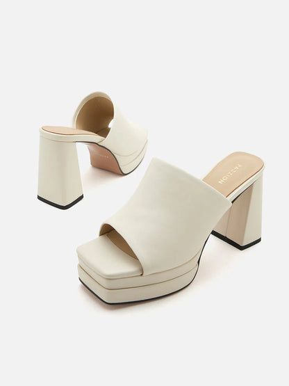 PAZZION, Isha Chunky Platform Heels, Beige