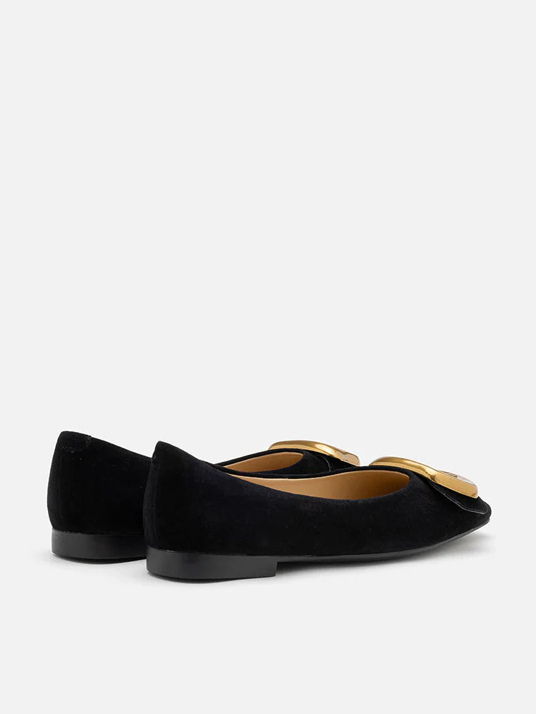 PAZZION, Lennox Buckled Square Toe Flats, Black