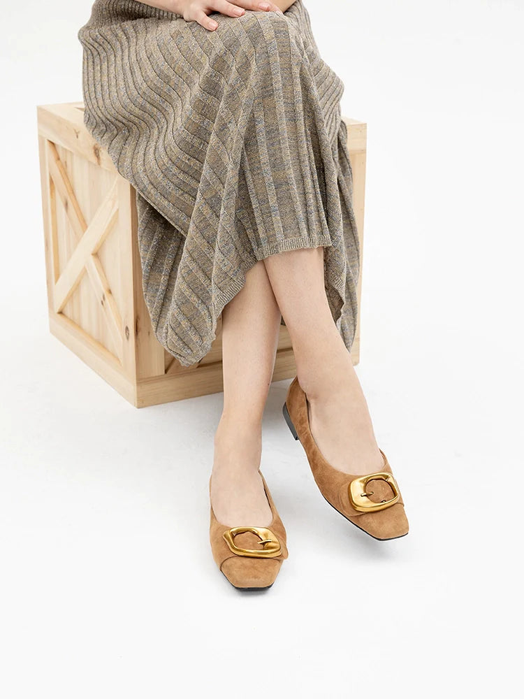 PAZZION, Lennox Buckled Square Toe Flats, Camel