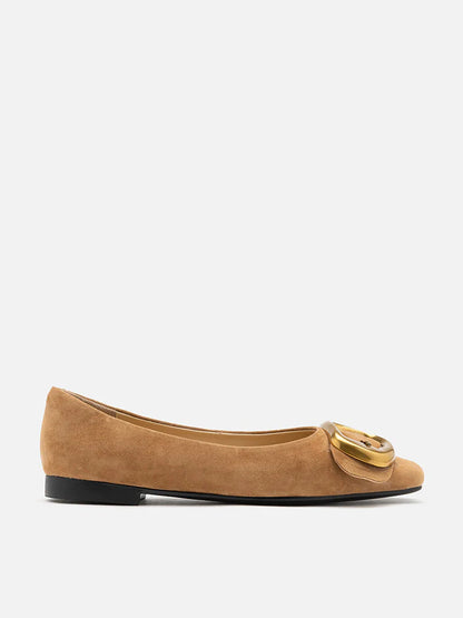 PAZZION, Lennox Buckled Square Toe Flats, Camel