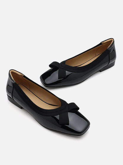 PAZZION, Makayla Patent Bow Flats, Black