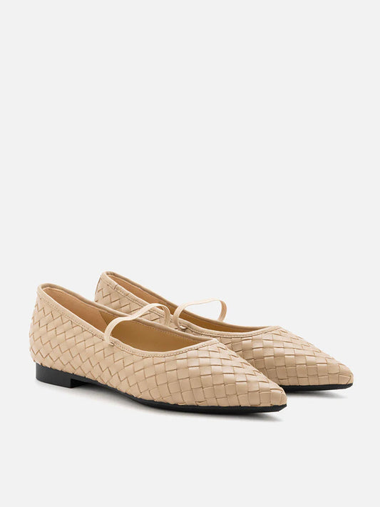 PAZZION, Marcella Braided Pointed Toe Flats, Almond