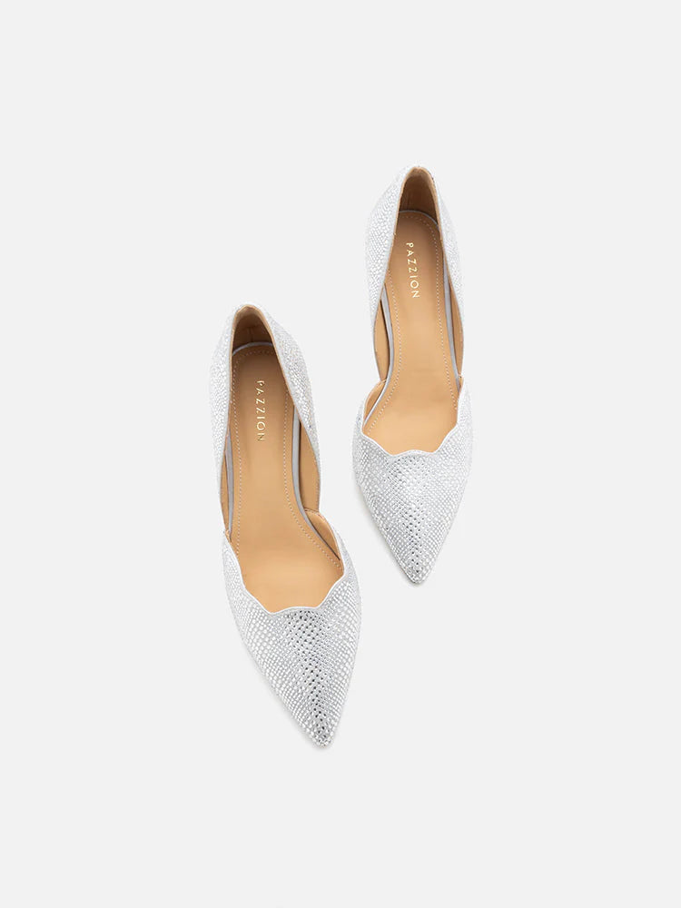 PAZZION, Mariella Crystal Embellished Pointed Toe Heels, Silver