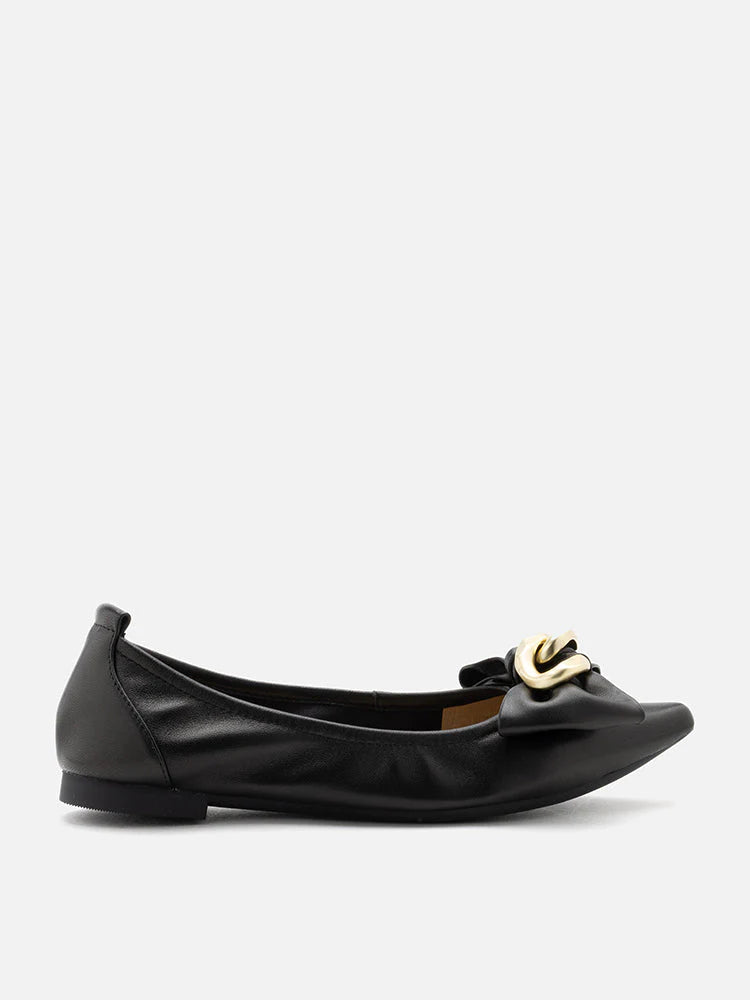 PAZZION, Quirina Gold Buckle Bow Flats, Black