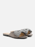 PAZZION, Raina Crystal Embellished Bow Slide Sandals, Grey